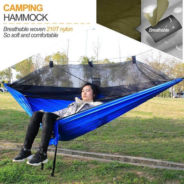 

camp furniture 2021 camping hammock with mosquito net portable outdoor parachute hammocks swing sleeping stuff