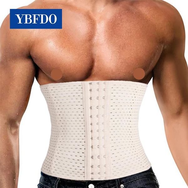 

waist support ybfdo men trainer body shapers breathable belt modeling strap steel boned band faja slimming weight loss trimmer, Black;gray