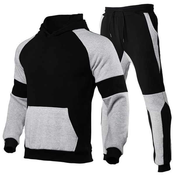 

men's tracksuits 2021 men hooded sweatshirt+joggers pants 2 pieces sets fashion casual hoodies sportwear gym fitness streetwear oversiz, Gray