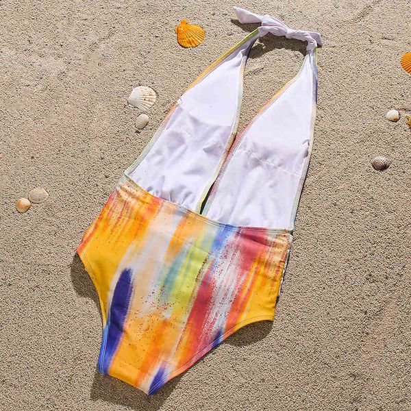 

2021 tie dye deep v ne monokini women baless swimwear swimsuit female mesh wrap around bathing suit swim bodysuitby