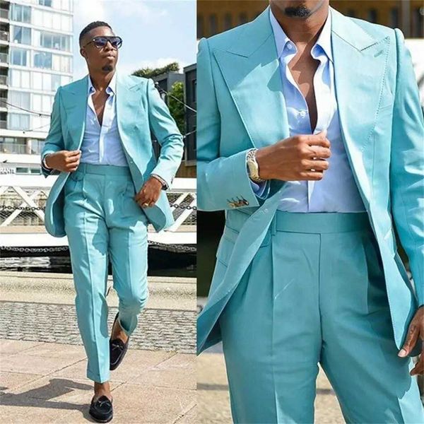 2021 пик отворота костюма Homme мужские костюмы жених носить смокинги свадьба Terno Masculino Slim Fit 2 штуки Blazer (куртка + брюки) X0909