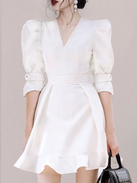 

casual dresses white elegant dress for women v neck half sleeve high waist sashes female fashionable clothing spring iphu, Black;gray