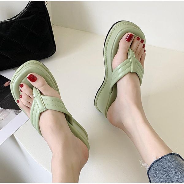 

slippers slides thick bottom flip flops wedges platform women summer clip toe outside female sandals fashion ladies shoes 2021, Black
