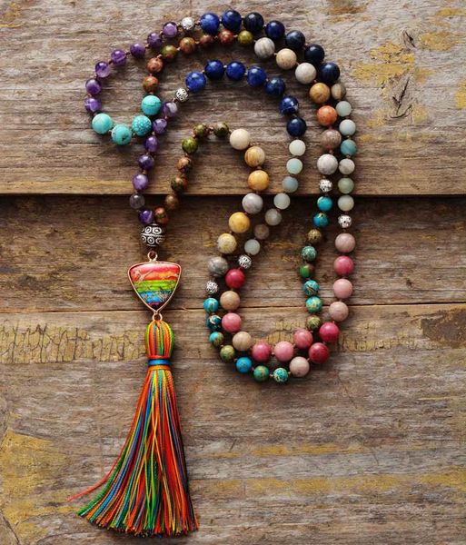 

pendant necklaces gorgeous natural stones chakra charm triangle tassel necklace women elegant rosary jewelry gifts wholesale, Silver