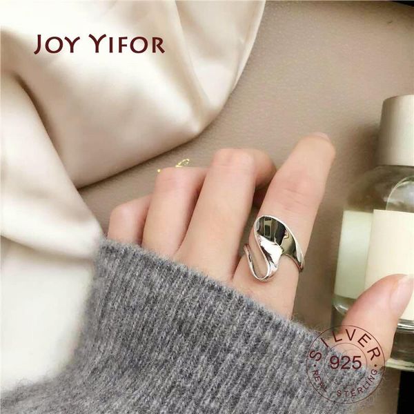 

cluster rings 925 sterling silver adjustable for women korean simple punk curve line ring set statement hip hop fine jewelry, Golden;silver