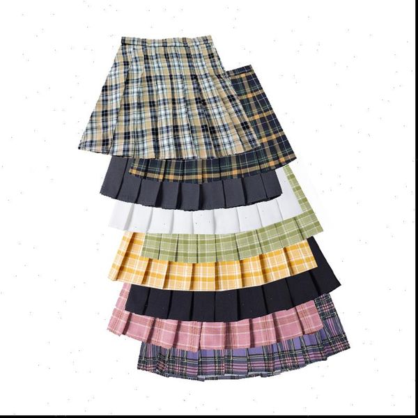 

summer pleated harajuku women skirts preppy style plaid mini cute high waist female short kawaii girls, Black