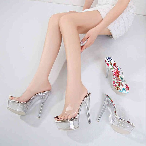 

sandals european and american summer new fashion transparent platform high heels women's party stiletto shoes st7x, Black