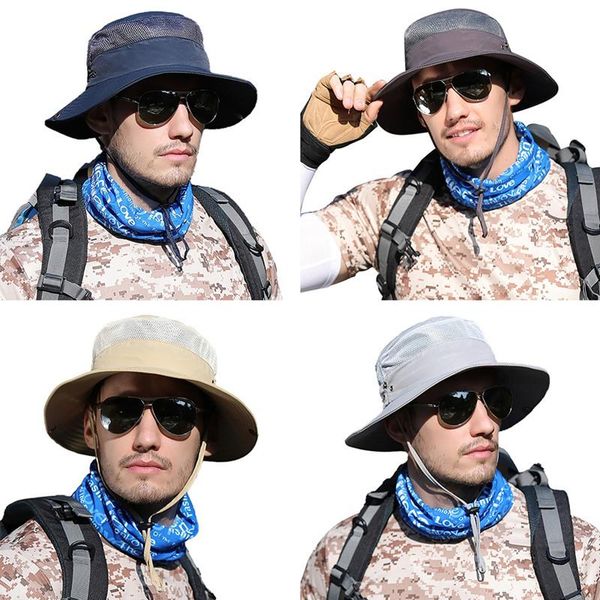 

bucket hat lightweight quick drying folding sunshade outdoor fisherman cap with chin string khaki light grey dark blue hats, Black;white