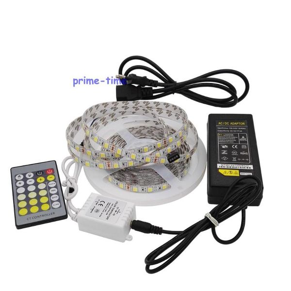 

strips 5m cct led strip color temperature adjustable dual white waterproof flexible tape + 24key remote 12v 5a power set