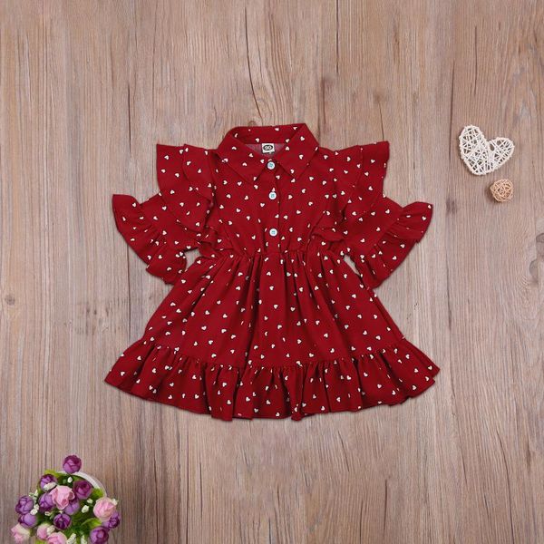 

est girlÂ´s dress, heart print ruffle flying sleeve lapel dress for vacation birthday party pography girl's dresses, Red;yellow