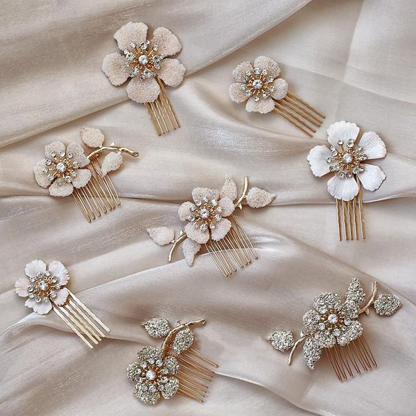 

hair clips & barrettes wedding accessories gold combs pearl crystal head pieces vintage hairpins headdress for women bridal jewelry, Golden;silver