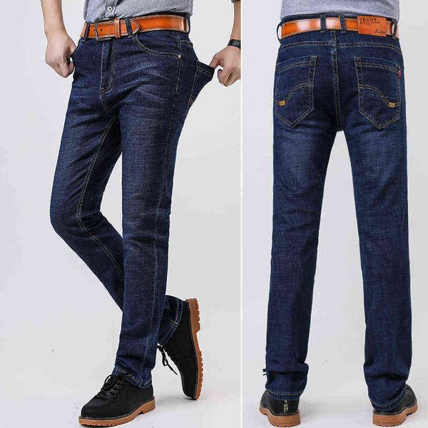 

men's jeans 2021 autumn elastic versatile jeans loose straight men's busins fashion pants, Blue