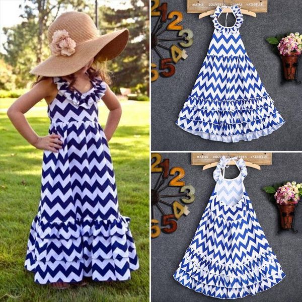 

3 10years kids girls summer girl dress boho maxi long party striped halter clothes, Red;yellow
