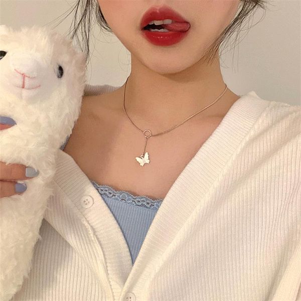 

pendant necklaces 2021 design butterfly necklace charm women's adjustable elegant girl party jewelry valentine's day gift, Silver