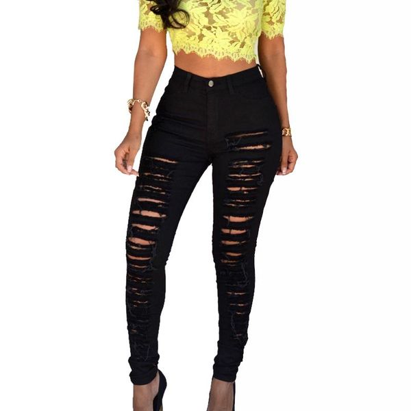 

women's jeans est leggings black woman high waist push up skinny ripped denim pant ladies femme women trousers, Blue