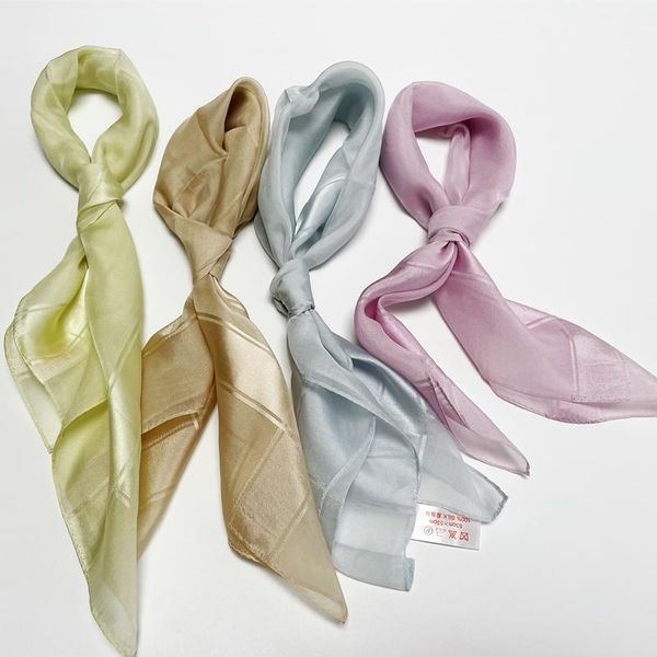 

scarves scarfigo 50*50cm 100% silk for women solid color handkerchief simple handband women's bandana, Blue;gray