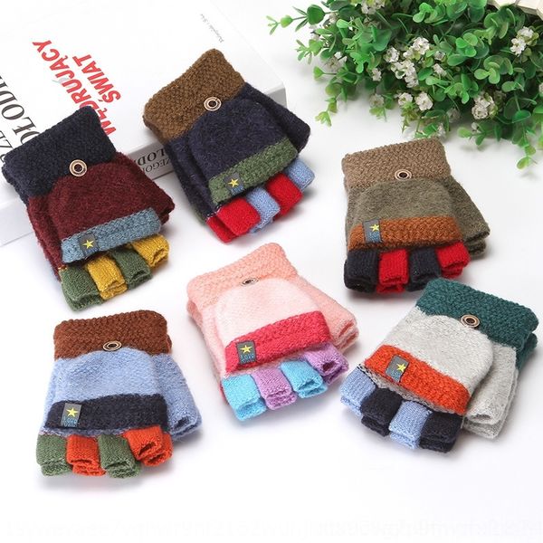 

ugoh children' gloves half fger open fger dual purpose clamshell knitted wool mittens for boys and girls in autumn and winter wool glo, Blue;gray