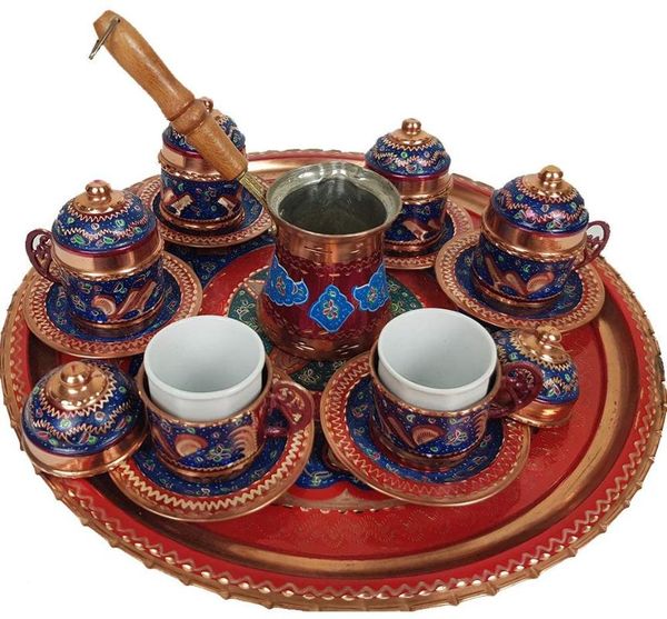 

cups & saucers fast shipment arabic moroccan coffee espresso set of 6 - pot and tray with lid holder handle vintage