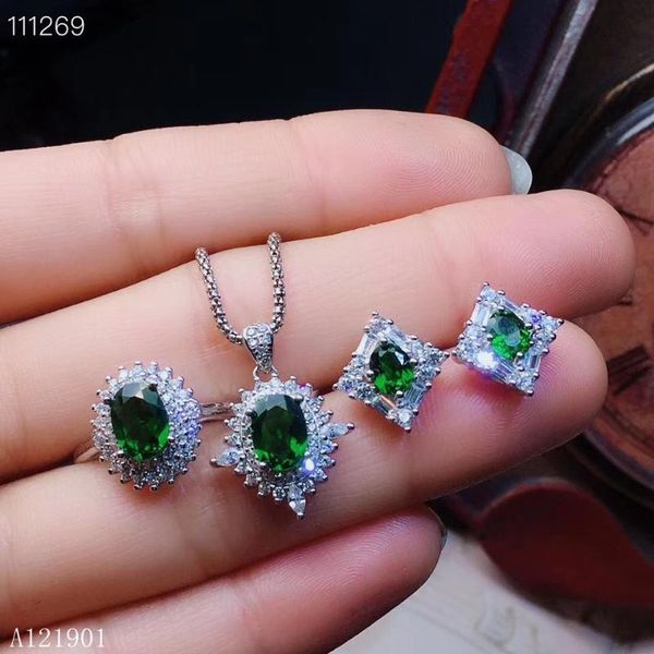 

bracelet, earrings & necklace kjjeaxcmy exquisite jewelry 925 silver-inlaid natural gem diopside women's ring pendant earpendant set su, Black