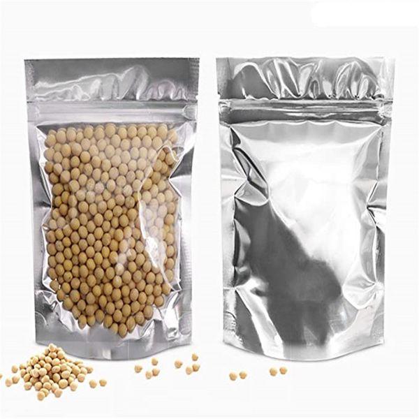 100 teile/los Aufstehen Aluminium Folie Zipper Tasche Kunststoff Wiederverschließbare Verpackung Leere Beutel für Lebensmittel Kaffee Lagerung Paket Taschen