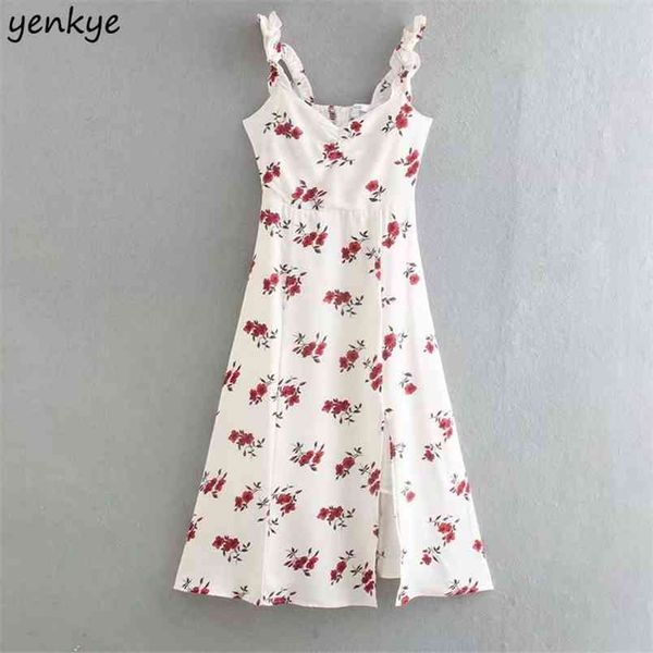 

romantic floral print spaghetti strap women sleeveless v neck hem slits midi a-line elegant lady party dresses 210514, Black;gray