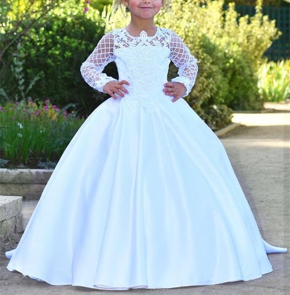 

girl's dresses ivory white flower girl dress lace tiered tulle long sleeve girls first communion for ceremony birthday gown, Red;yellow