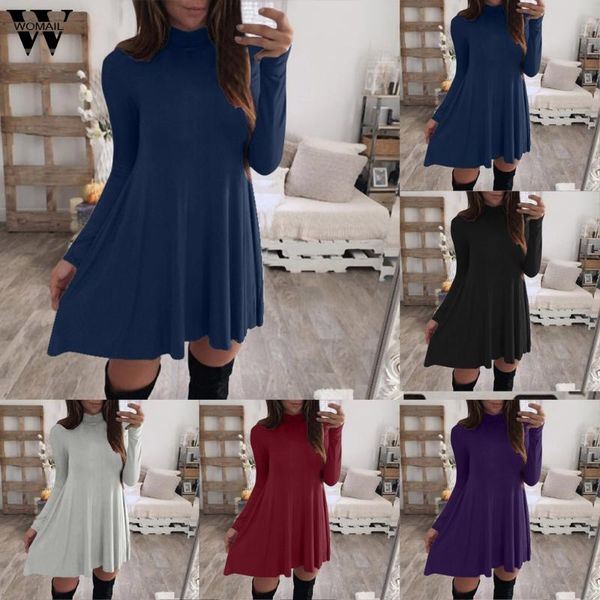 

womail dress women fashion turtleneck solid long sleeve loose autumn casual a-line holiday 930 dresses, Black;gray