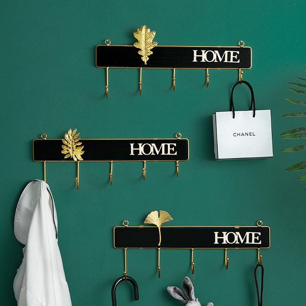 

hooks & rails nordic creative coat hook perforated wall decoration for living room door rear hanging rack with golden leaves