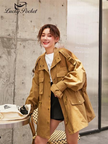 

women's jackets 2021 women spring autmn loose vintage short outer wear ladies solid color casual coat street style windbreaker ql129, Black;brown