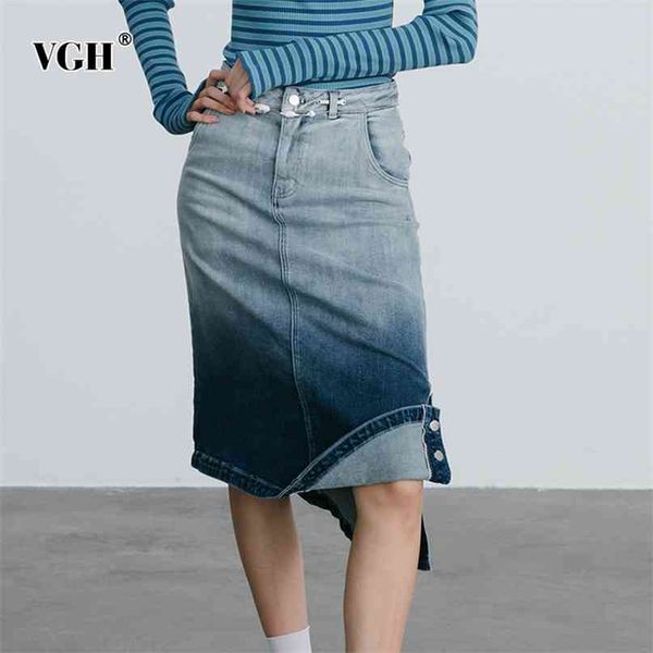 

minimalist hit color denim skirt for women high waist a line side split asymmetrical midi skirts female summer fashion 210531, Black