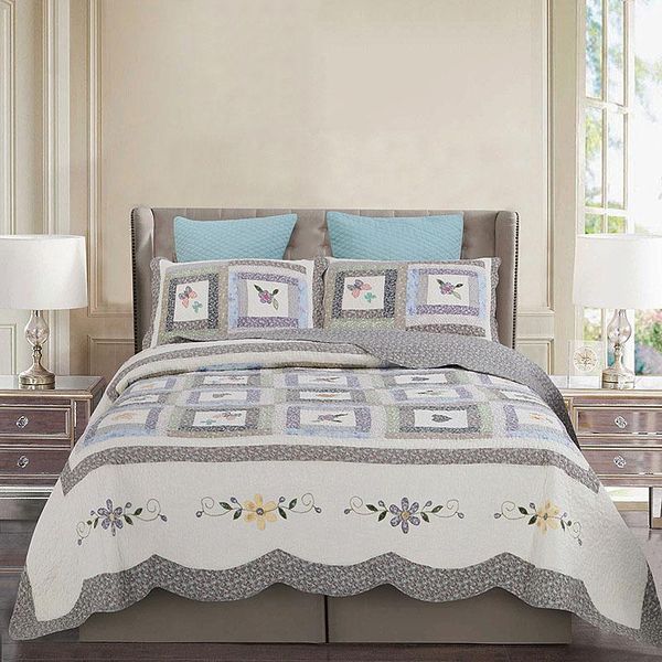 

comforters & sets handmade patchwork quilt 3-piece applique bedspreads cotton quilts bed covers with 2*shams super-king queen size coverlets
