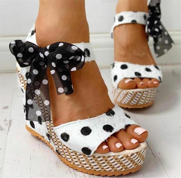 

sandals gigifox 2021 for dropship high heels polka dot leisure vacation summer wedges sweet woman platform shoes, Black