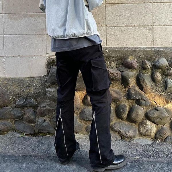 

men's pants back zipper pockets retro black overalls for men and women streetwear casual oversize cargo baggy trousers
