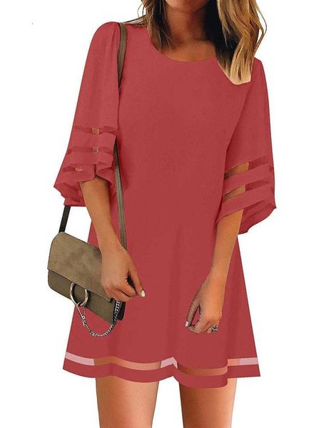 

women's trumpet sleeve mesh stitching dress, Black;gray