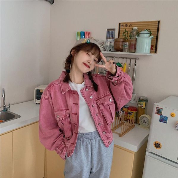 

women's trench coats est pink embroidery jackets spring 2021short loose jeans coat autumn temperament female denim jacket, Tan;black