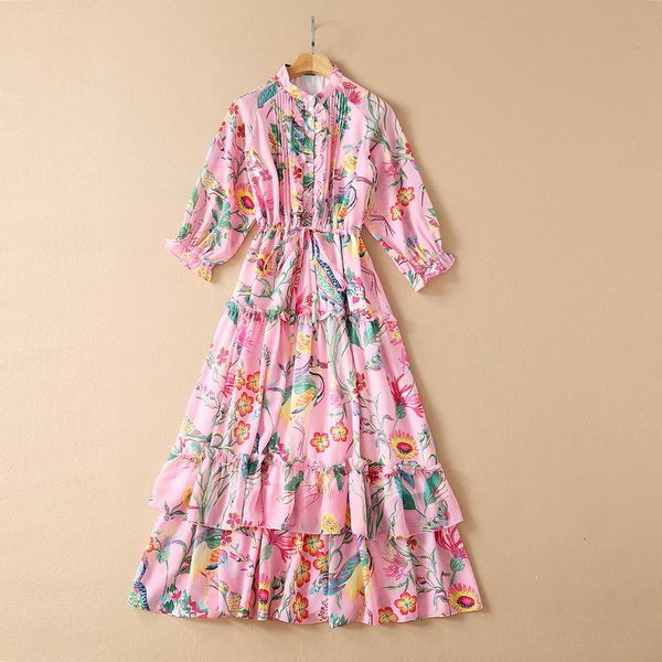 

dresses european and american women's clothing spring 2021 seven-point sleeve collar fashionable pink floral print flouncy dress zrxn, Black;gray