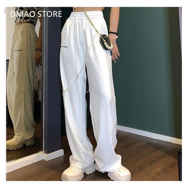 

white women's pants drawstring sweatpants oversize korean style high waist solid hip hop dance knit joggers & capris, Black;white