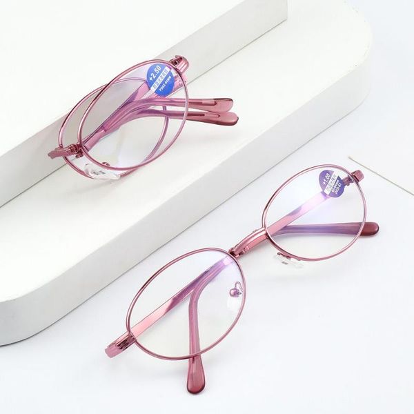 

sunglasses women portable metal folding reading glasses anti-uv blue rays presbyopia eyeglasses with case vision care, White;black