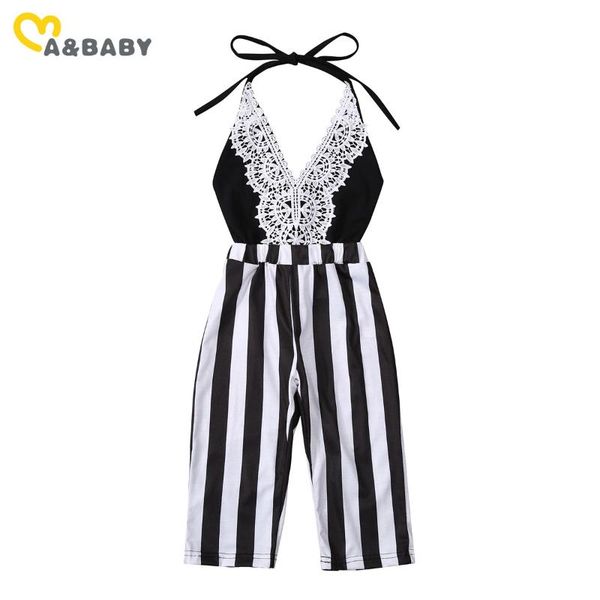 

ma&baby 1-6y summer child kid girl v neck jumpsuit lace striped sleeveless rompers children girls costumes jumpsuits, Blue