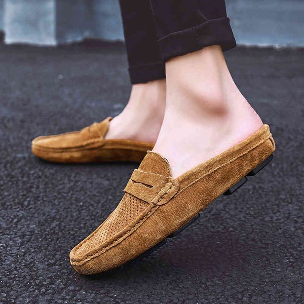 

slippers men genuine leather half anti-slip sandals casual beach zapatos hombre flats comfortable shoes men tg6q, Black