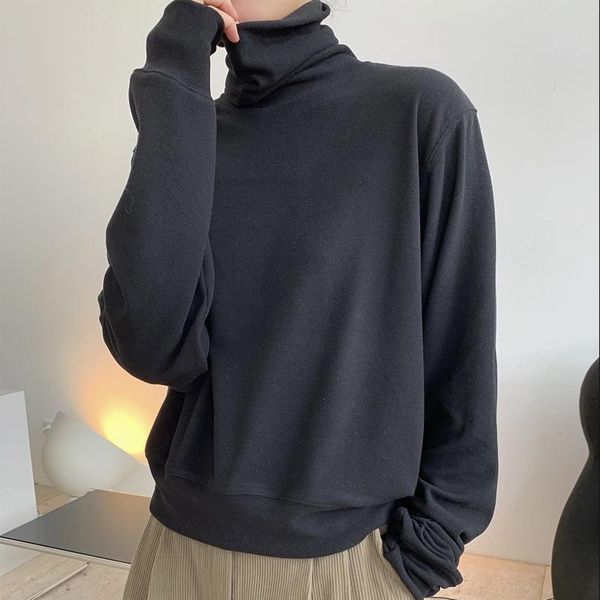 

women's hoodies & sweatshirts autumn and winter casual solid color high-neck long-sleeved sweatshirt, Black