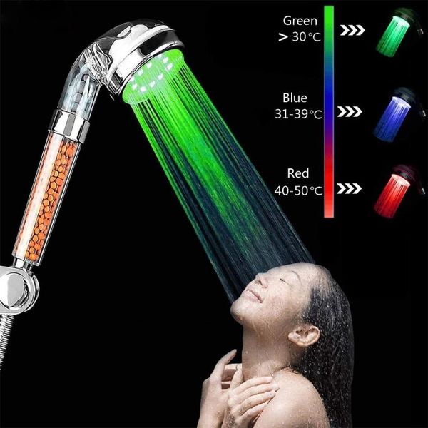 

color changing led anion spa shower head temperature control bathroom high pressure water saving hand he sets