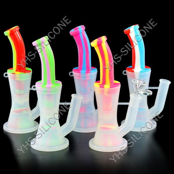 Çift Filtre Sigara İçilebilir Su Borusu Silikon Nargile Bubbler Dab Rig Petrol Bong Borular