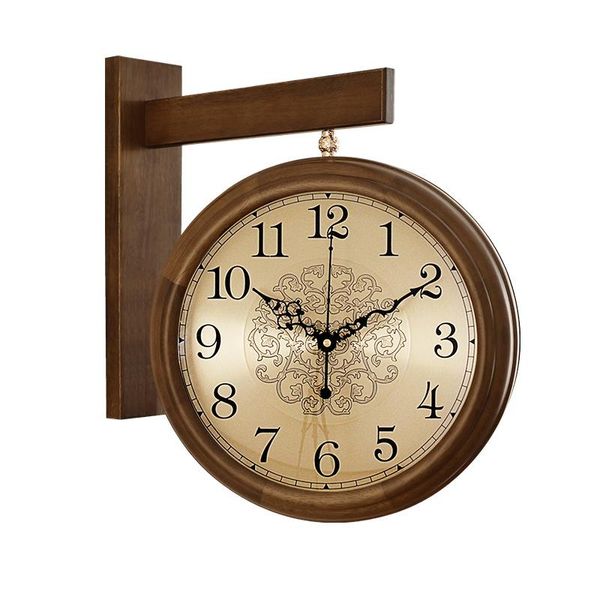 

wall clocks chinese double clock solid wood living room home black walnut mute fashion two-sided watch 50wc029