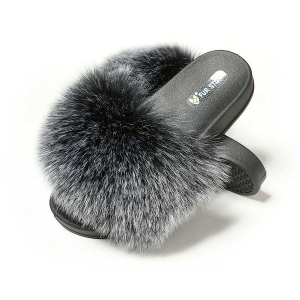 

women's faux fur slides for outdoor furry sandals slippers furstory fs19s05, Black