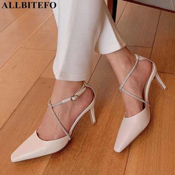 ALLBITEFO Bellissimo design a nastro sandali da donna in vera pelle genuina stiletto street fashion donne sexy tacchi sandali estivi 210611