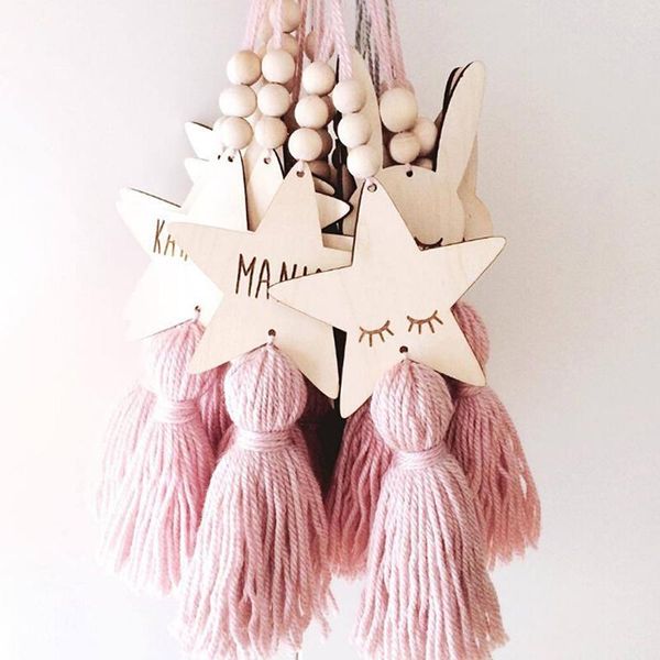 

nordic style cute star cat shape wooden beads tassel pendant kids room decoration wall hanging ornament for pography ic895655 decorative obj