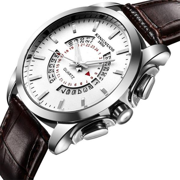 

wristwatches fashion calendar strip leather belt quartz non-mechanical men's watches gifts for men 2021 wrist watch, Slivery;brown