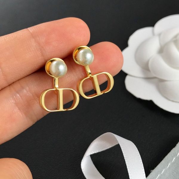 

2021 designers women's earringsneedle 925 silver new cd letter d home pearl one two earrings net red elegant, Golden