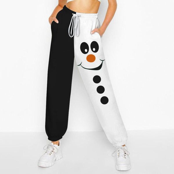 

women's pants & capris high waist sports christmas printed stylish oversize patchwork with various prints harajuku streetwear, Black;white